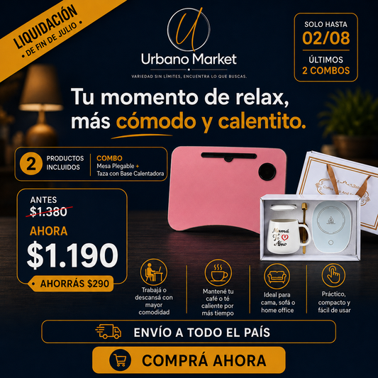 Combo Relax – Mesa Plegable + Taza con Base Calentadora