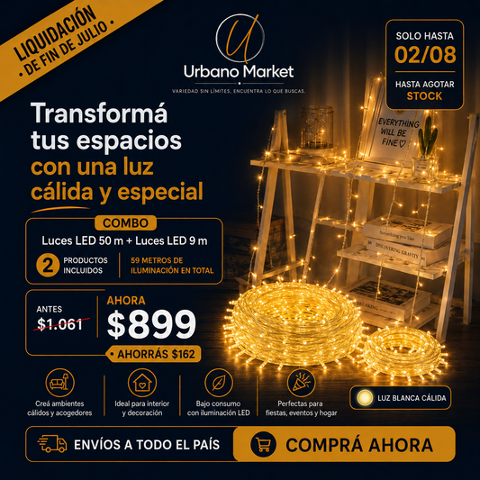 Combo Luces LED – 50m + 9m (59 metros en total)