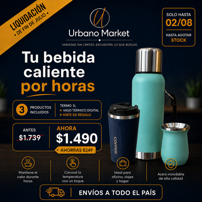 Combo – Termo 1L + Vaso Térmico LED + Mate