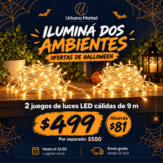 Iluminá dos ambientes | 2 juegos de luces LED cálidas de 9 m — Halloween