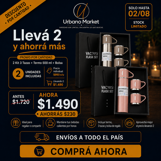 Combo 2 – kit 3 Tazas + Termo 500ml + Bolsa