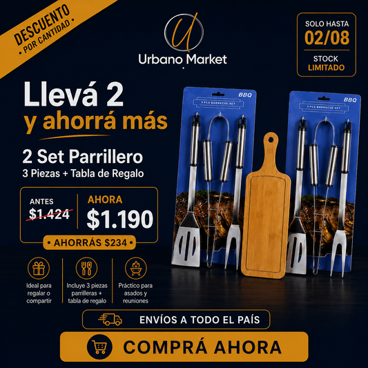 Combo 2 Set Parrillero 3 Piezas + Tabla de Regalo