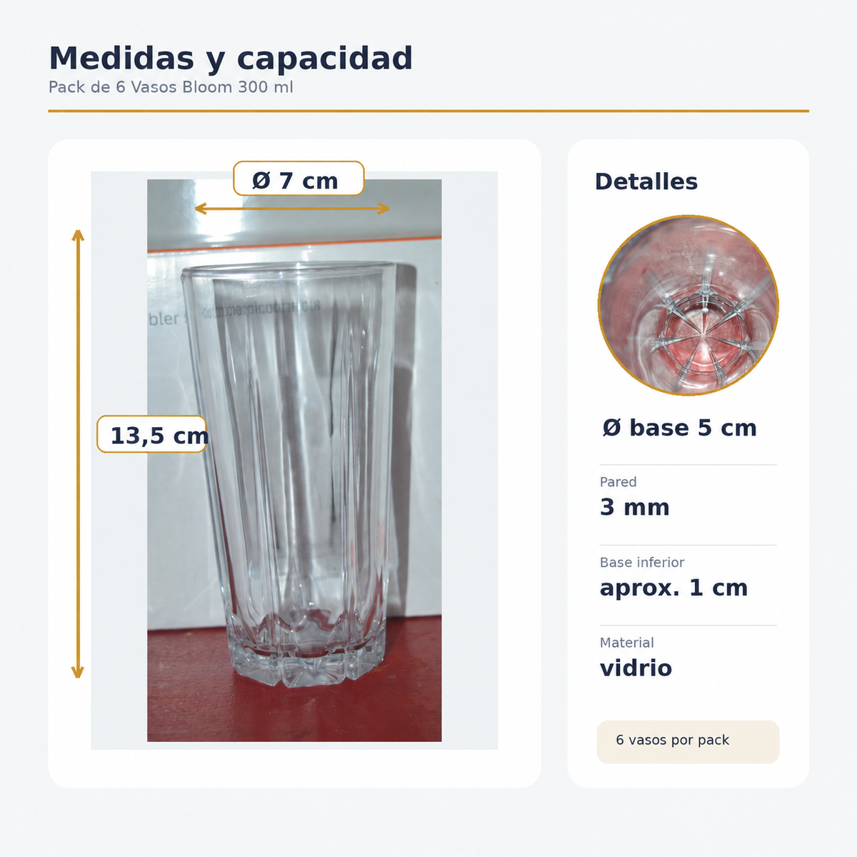 Pack de 6 Vasos de Vidrio Bloom 300ml
